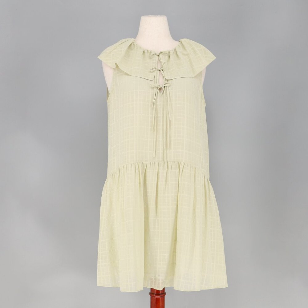 REBECCA TAYLOR 100% Silk Sleeveless Daybreak Check Dress Light Green Size XL